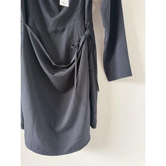 Abercrombie & Fitch Black Long Sleeve Wrap Tie Mini Dress Whimsygoth Coquette XL - Picture 4 of 9